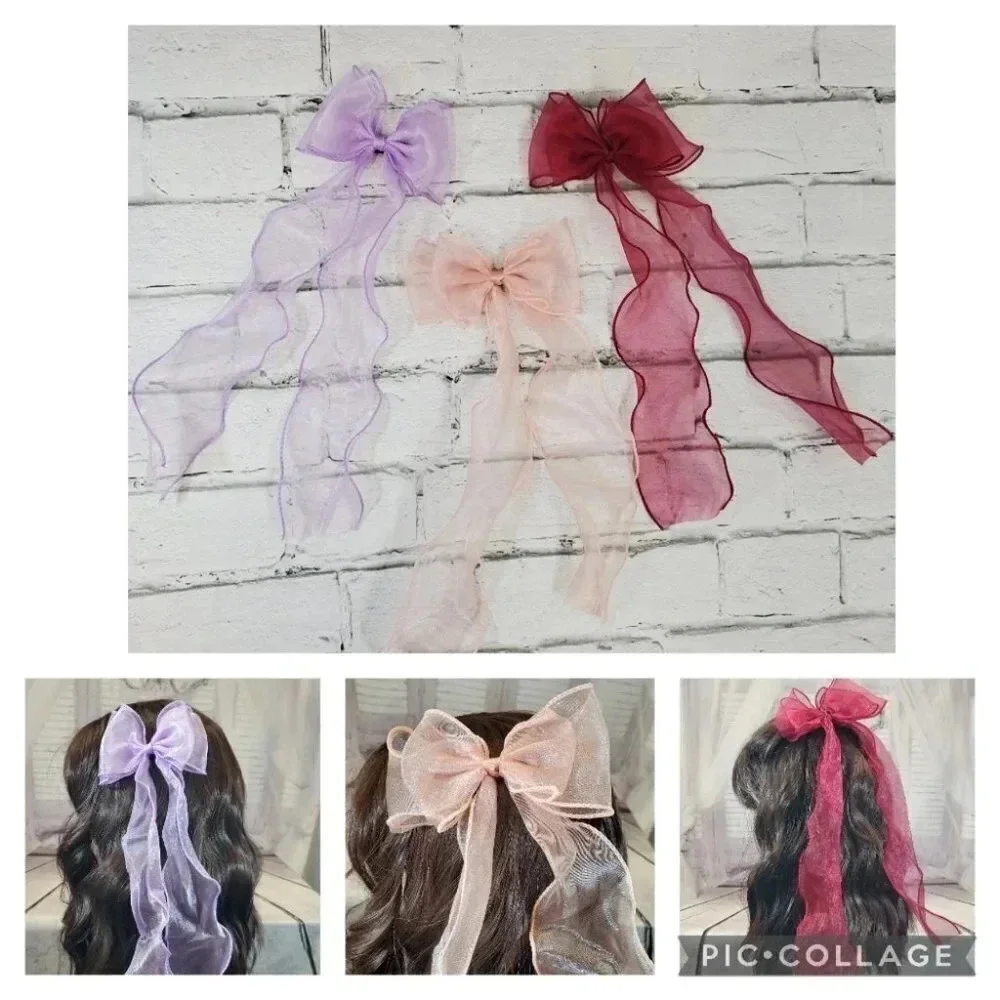 Lavender- Clip In Hair Bows with Long Braidable trails Girls Hair Accessories